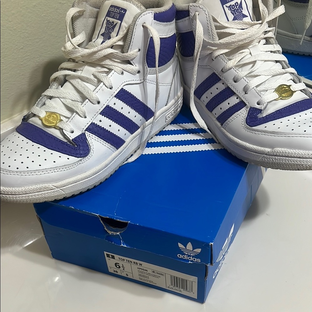 Adidas White and Purple Top Ten Sneakers